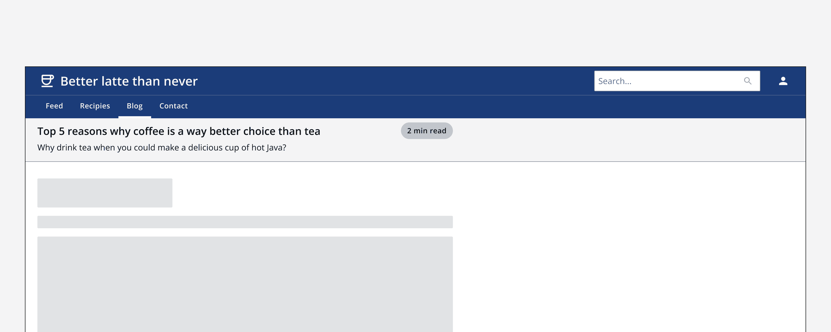 An example app that shows a page header and some example content. The page header’s title, description and action button are aligned to the left hand side of the screen, and the example page content below is also aligned to the left of the screen.