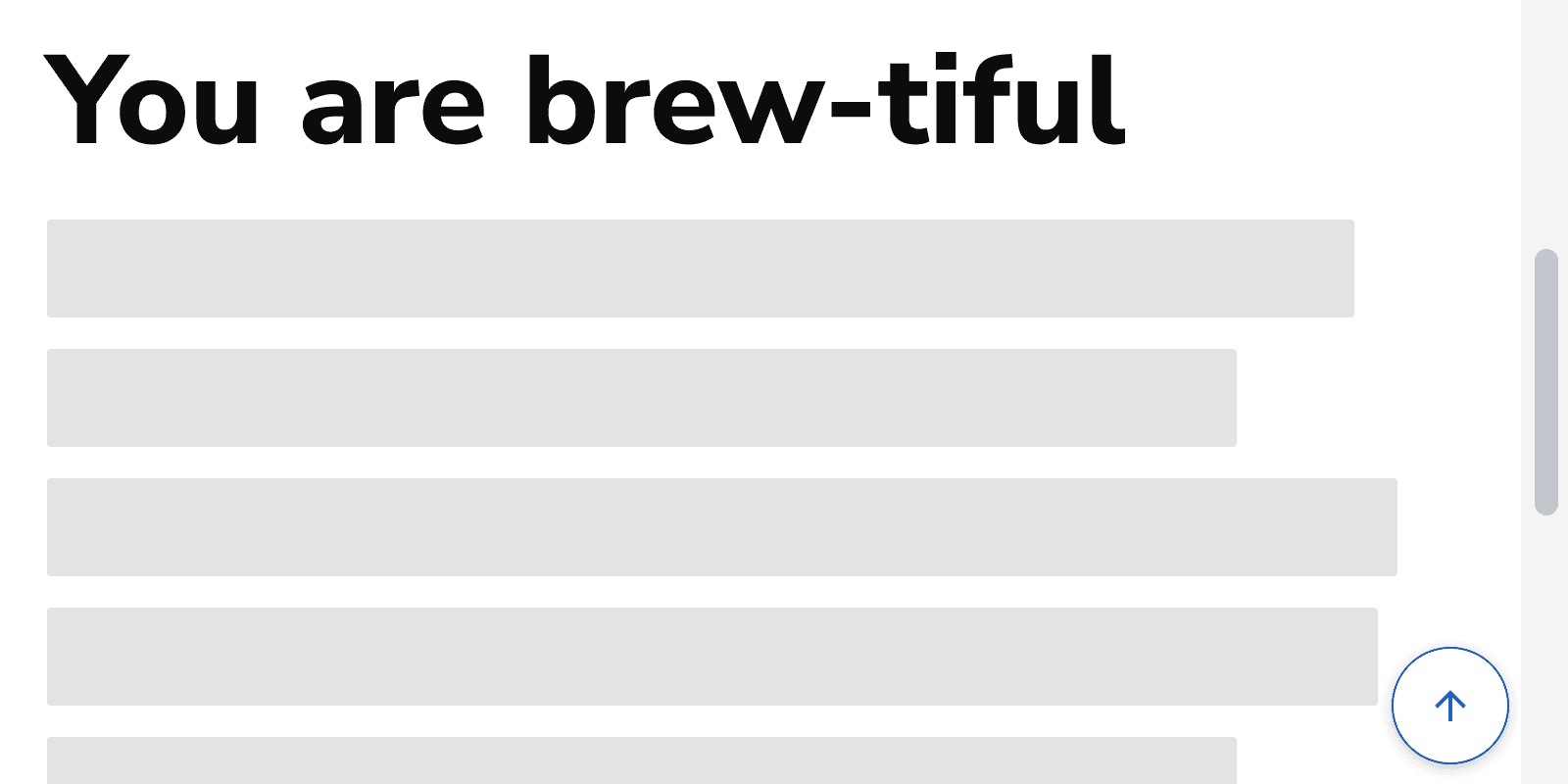 An example page that is scrolled halfway down and zoomed in, with an icon-only variant back to top button in the bottom right corner.