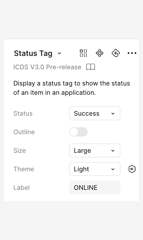 Figma properties for a component showing Theme dropdown.