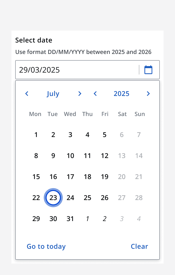 A date picker being used to select a nearby date