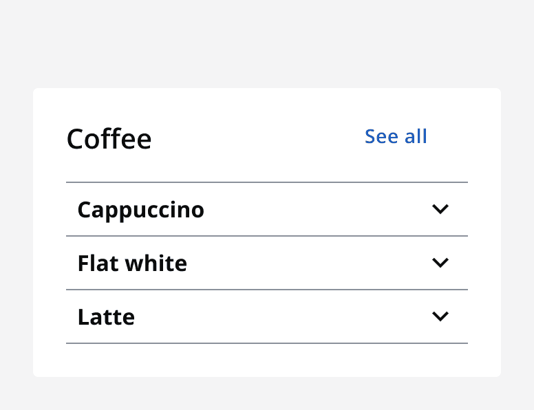 An accordion group titled Coffee with three collapsed accordions