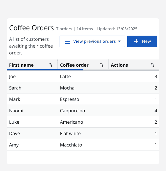 A table showing 7 rows and an updating state.