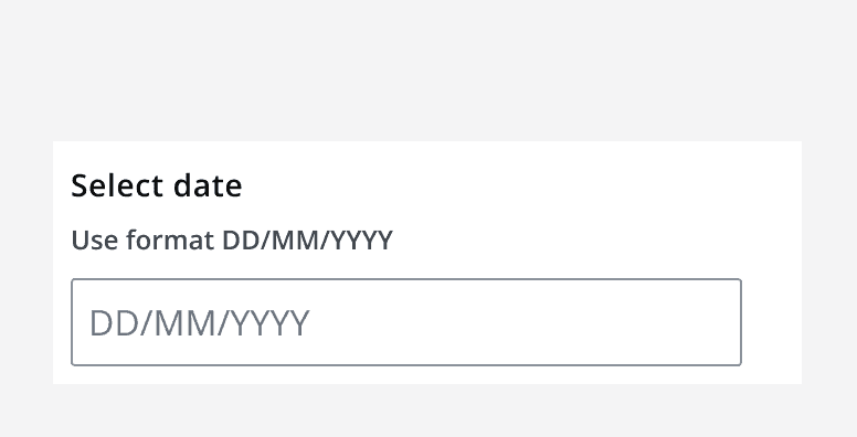 An example of the benefits of using helper text in a date input.
