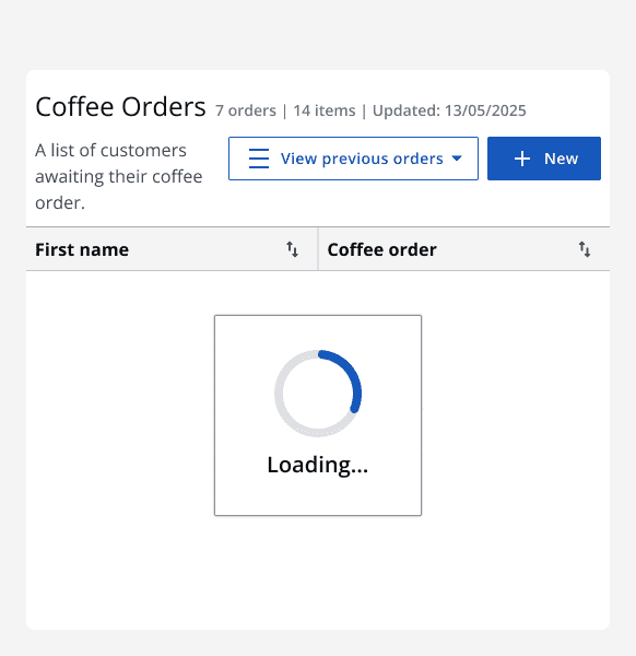 A table in a loading state with no rows.