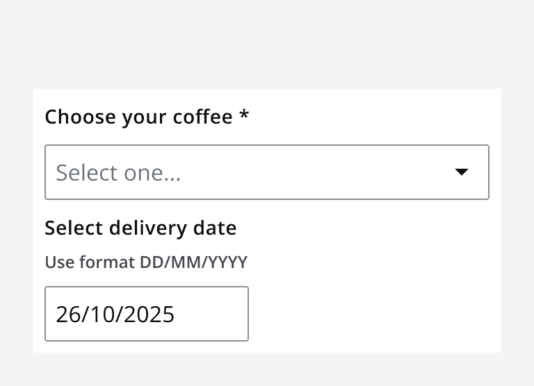 A date input matching the width of other elements in a form.