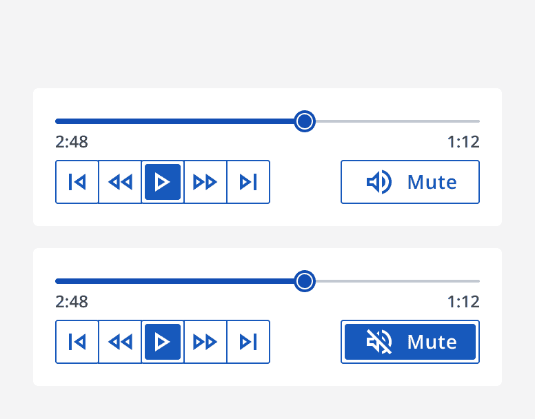 An example of an audio player with a mute button. The button reads ‘mute’ when the button is toggled either on or off.