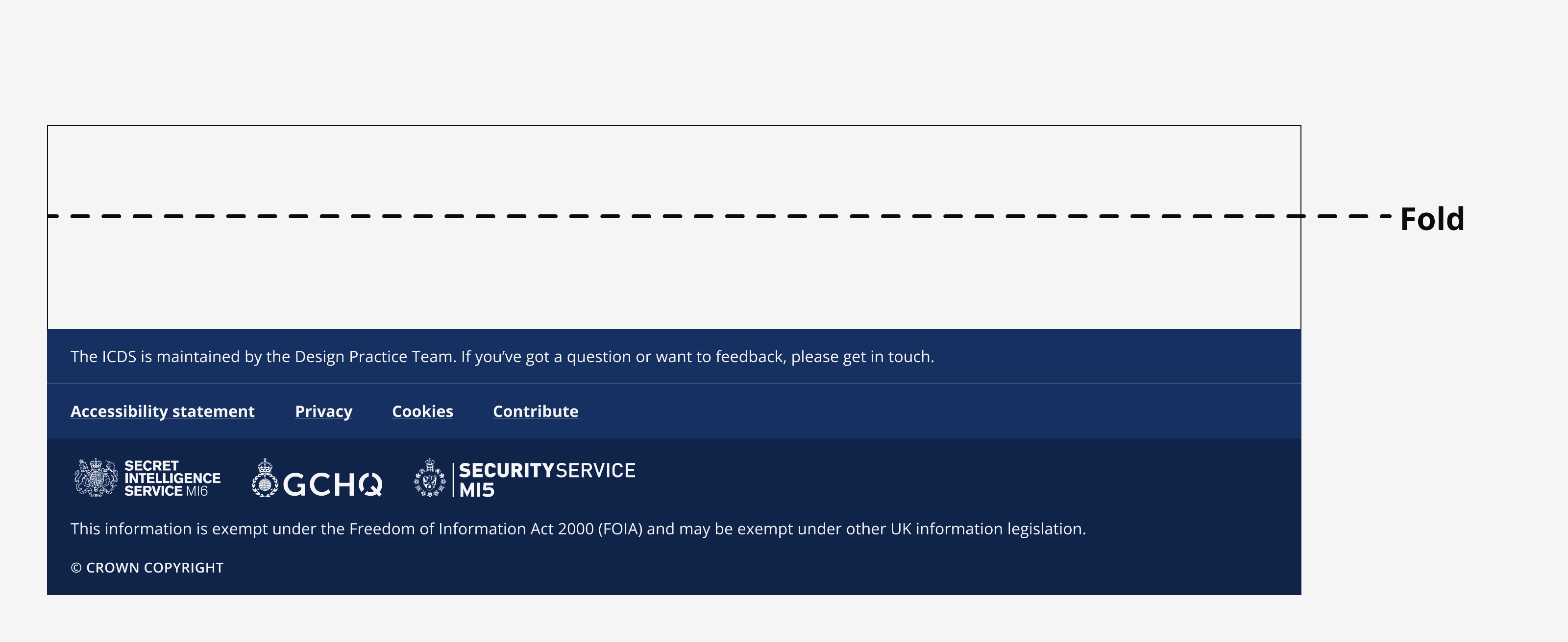 A footer component placed below the fold within a page design.