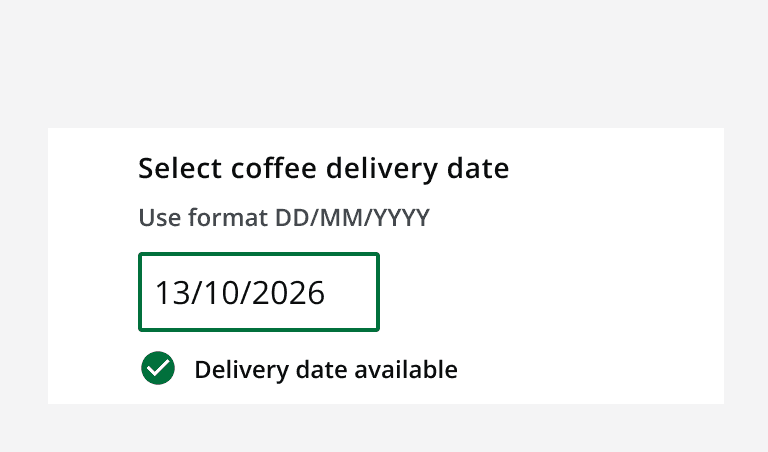 A date input showing the successful validation of an input.