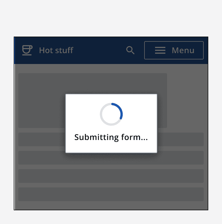 A graphic of a radial loading indicator with the label of 'Submitting form...'.