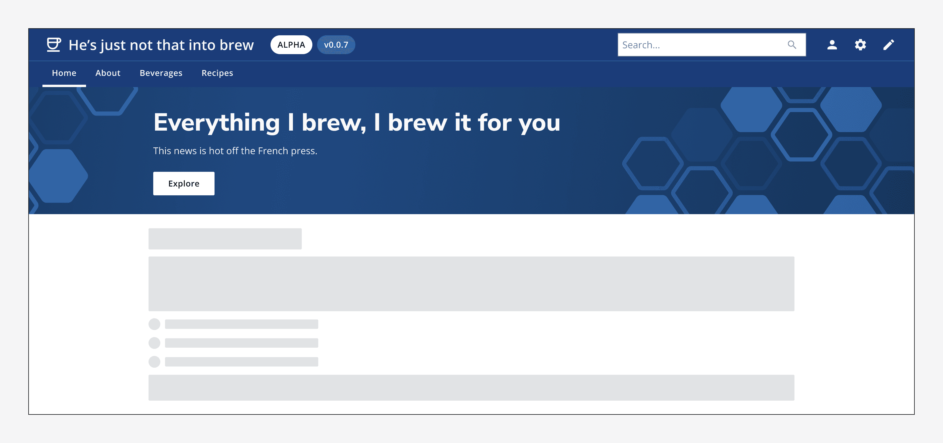 A hero with an image of a hexagon patterns as the background.