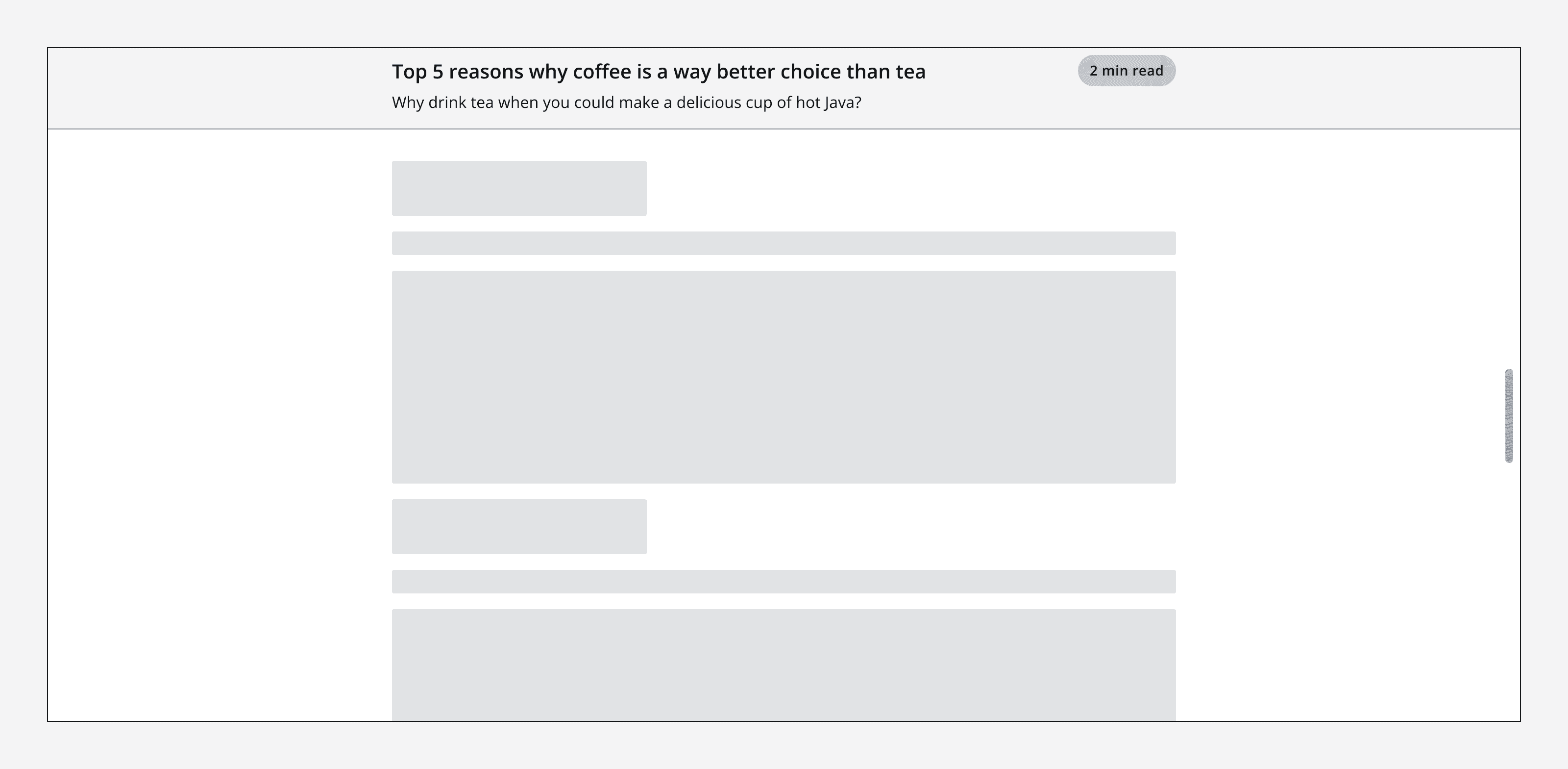 An example app that is scrolled partway down the page. A page header is displayed stuck to the top of the screen and overlaying other example content.