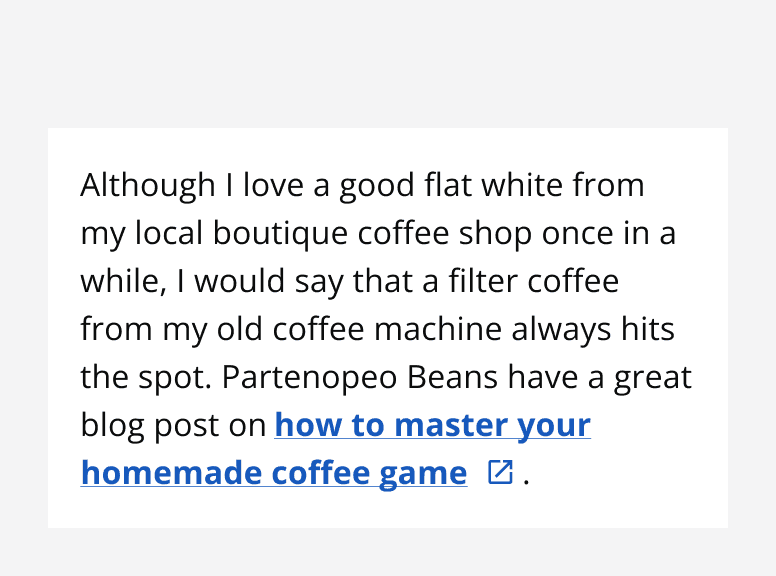 An example paragraph with black text, featuring a link with blue colour styling.