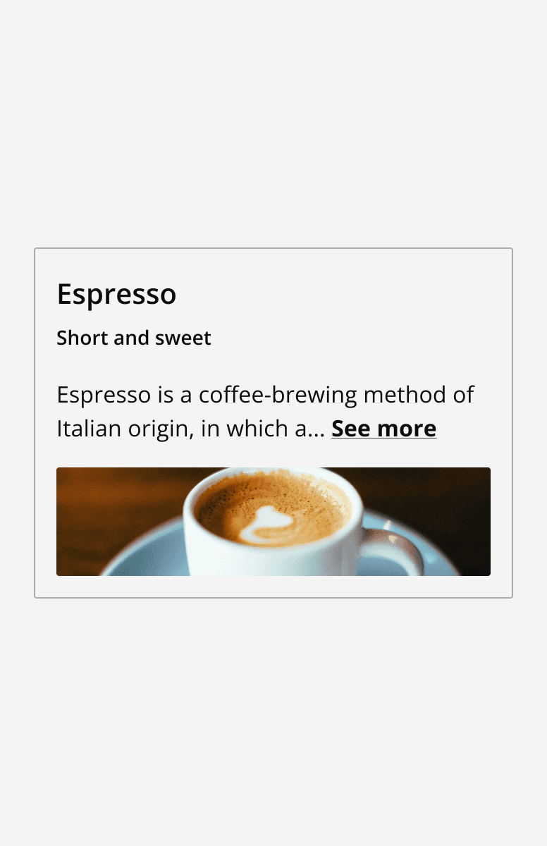 An example card where an image is displayed below the heading and content area.
