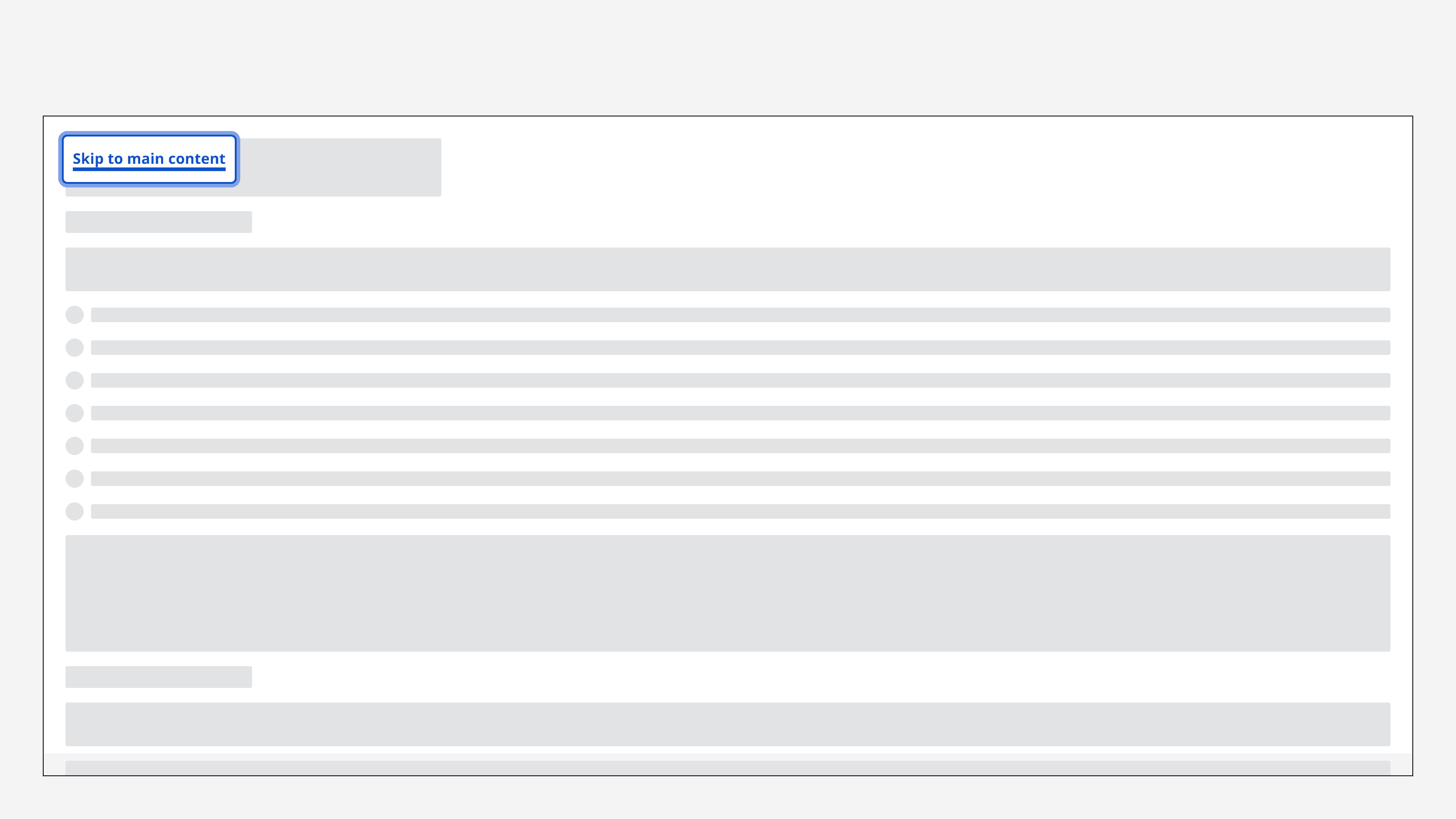 A skip link component appearing in a page with no navigation