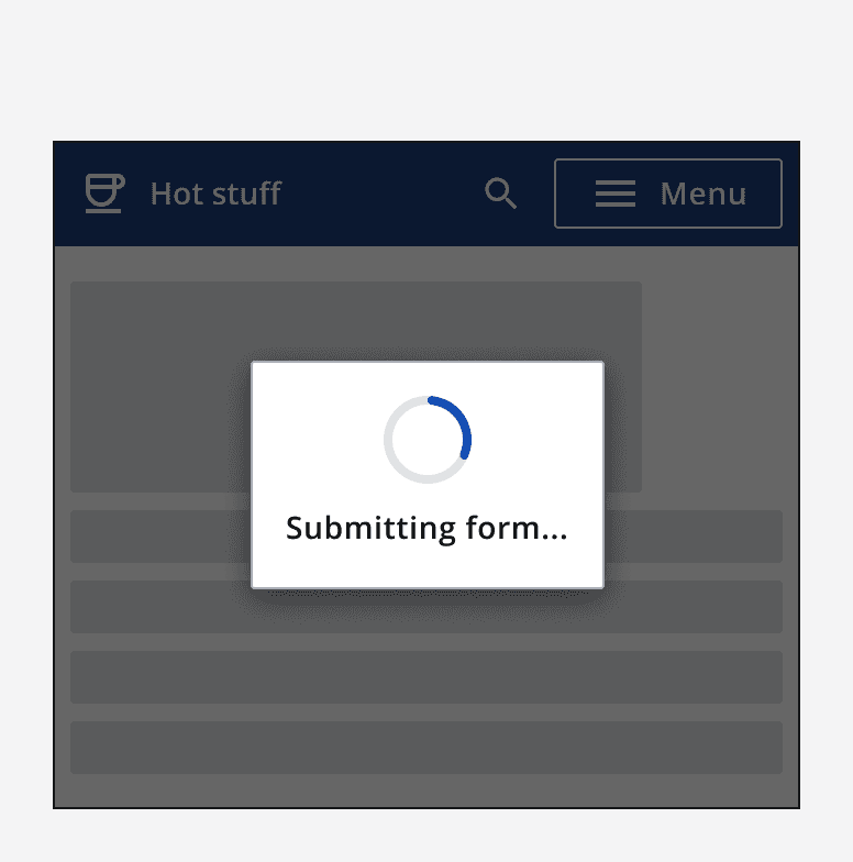 A graphic of a radial loading indicator with the label of 'Submitting form...'.