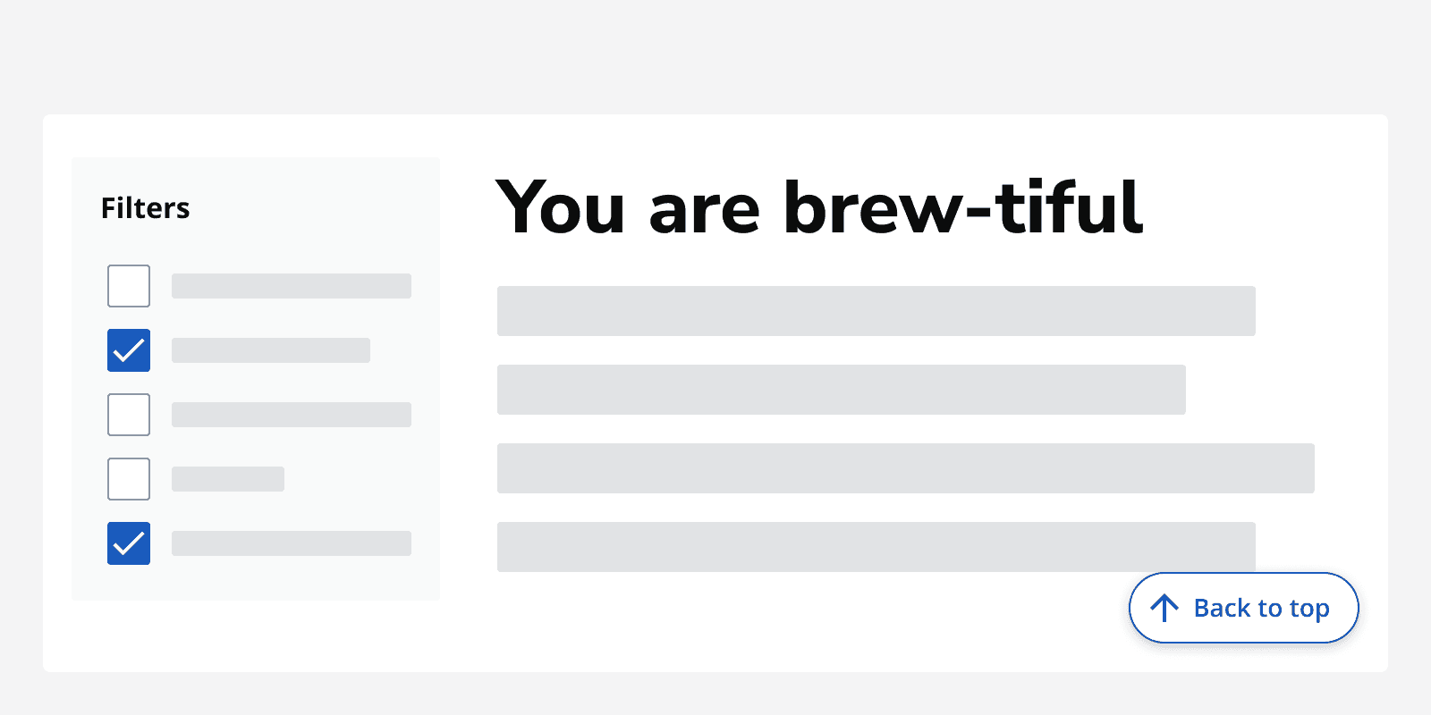 An example page that fits within the viewport without scrolling. A back to top button is overlaid in the bottom right-hand side.