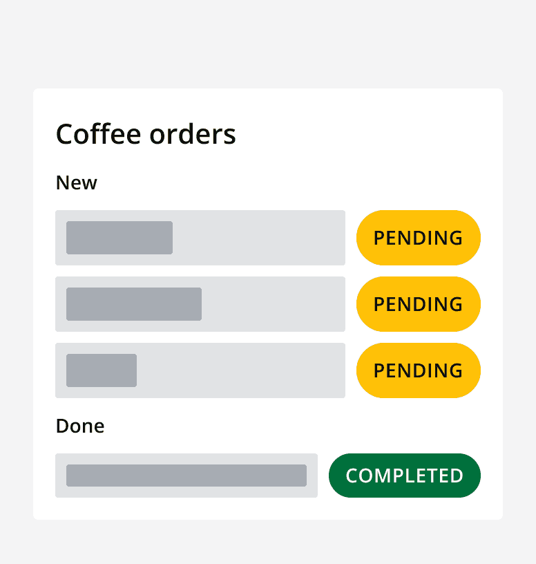A good example of medium sized status tags being used in the same section as other medium sized components, and a small status tag being used in the same section as another small component.