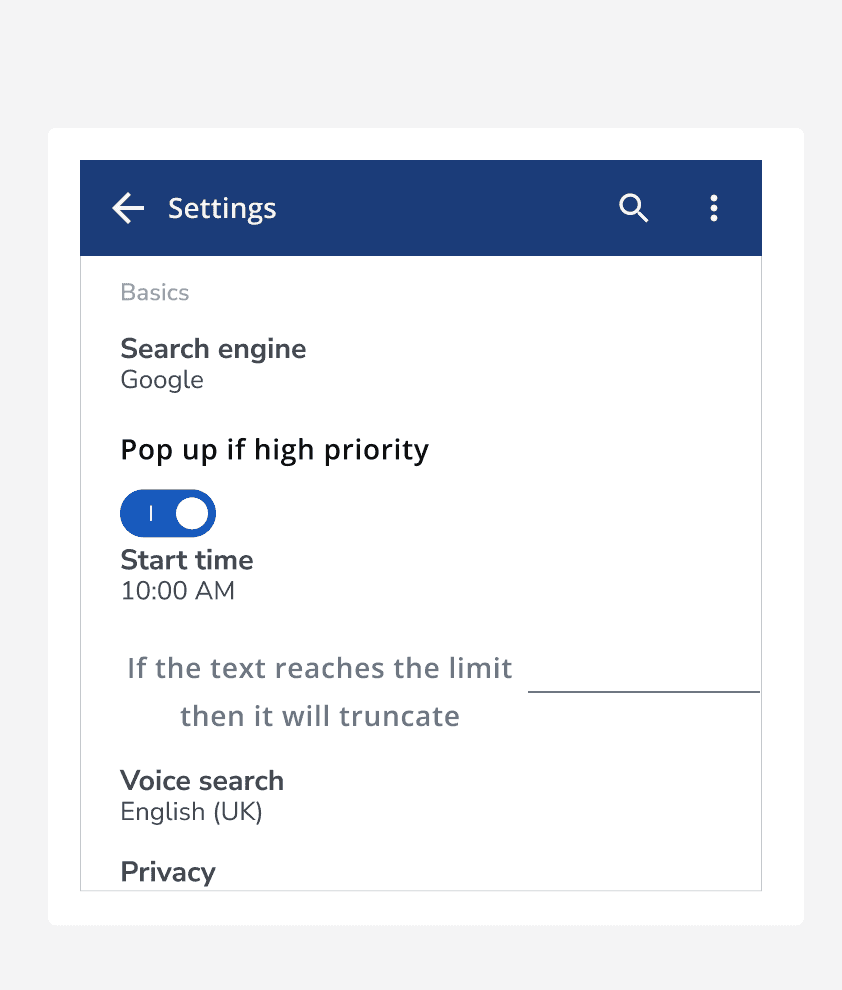 Divider with left-aligned label that has a word count which is not recommended. Multiple lines are required to show the lengthy label.