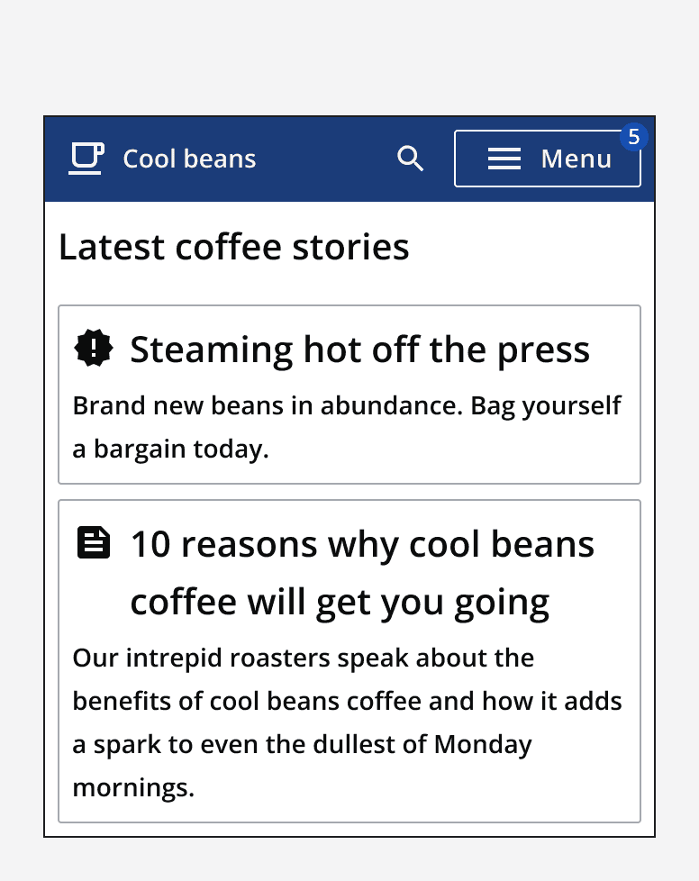 An app showing a menu button with a badge showing the number 5. It is not clear what the number 5 represents.