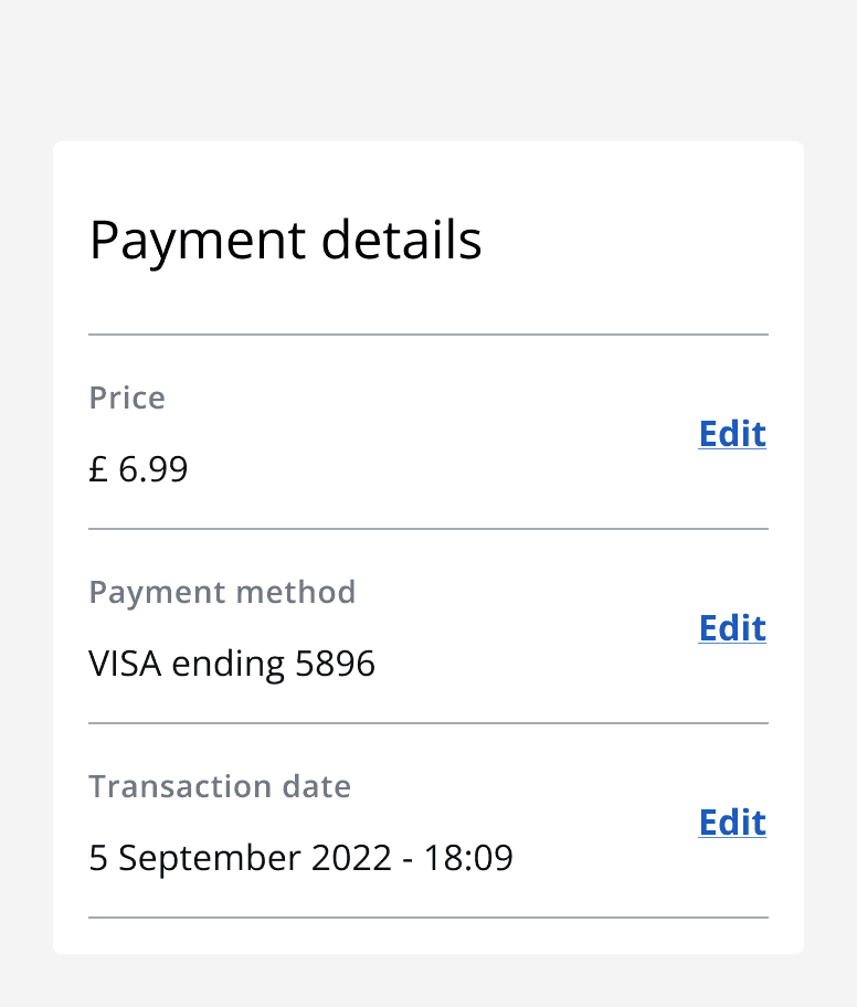 An image of a data list titled ‘Payment details’ with three rows.