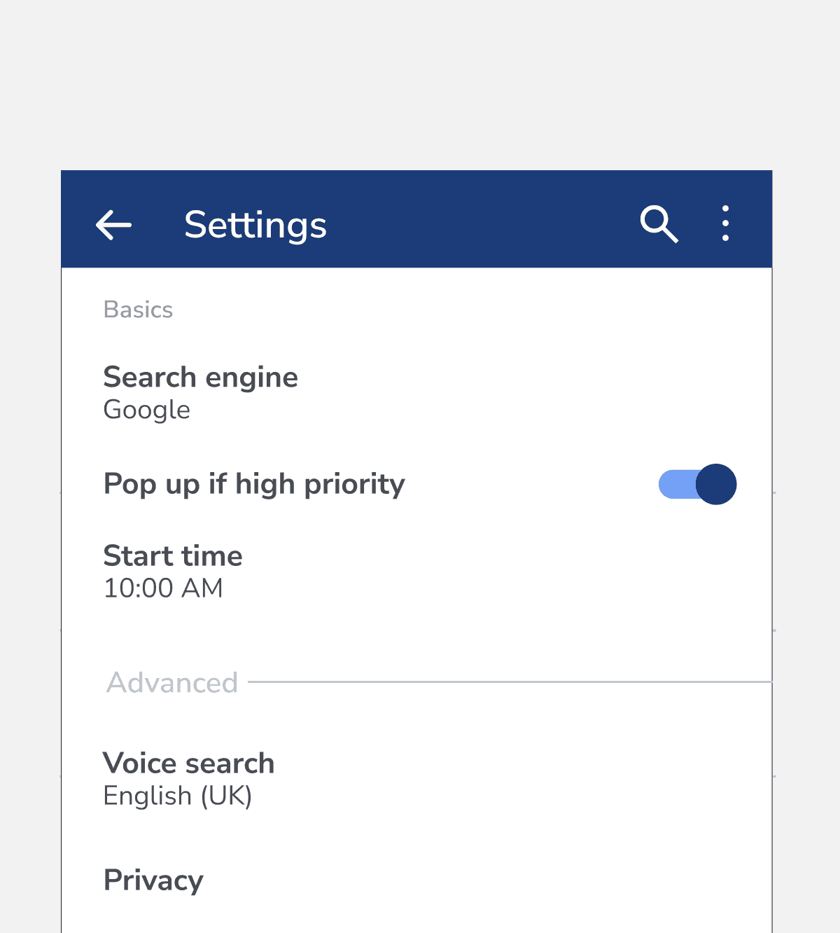 Divider with left-aligned 'Advanced' label being used to separate sections in Settings.