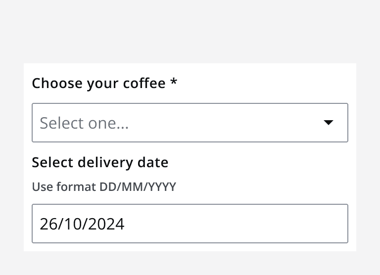 A date input matching the width of its expected input.