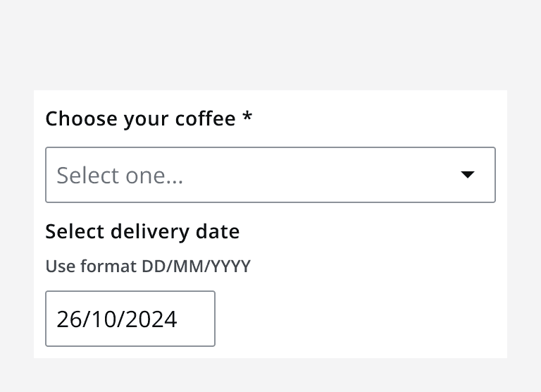 A date input matching the width of other elements in a form.