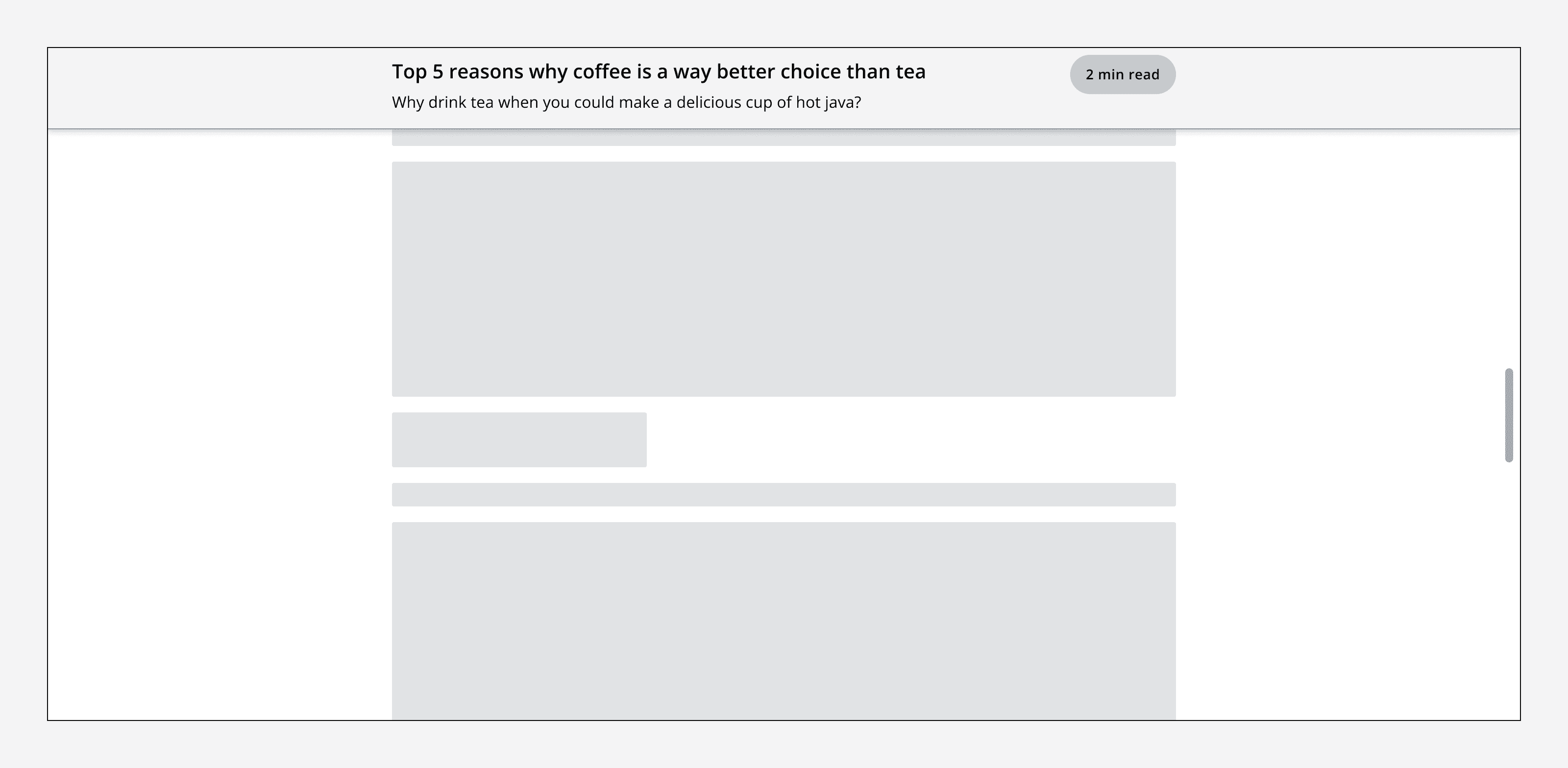 An example app that is scrolled partway down the page. A page header is displayed stuck to the top of the screen and overlaying other example content.