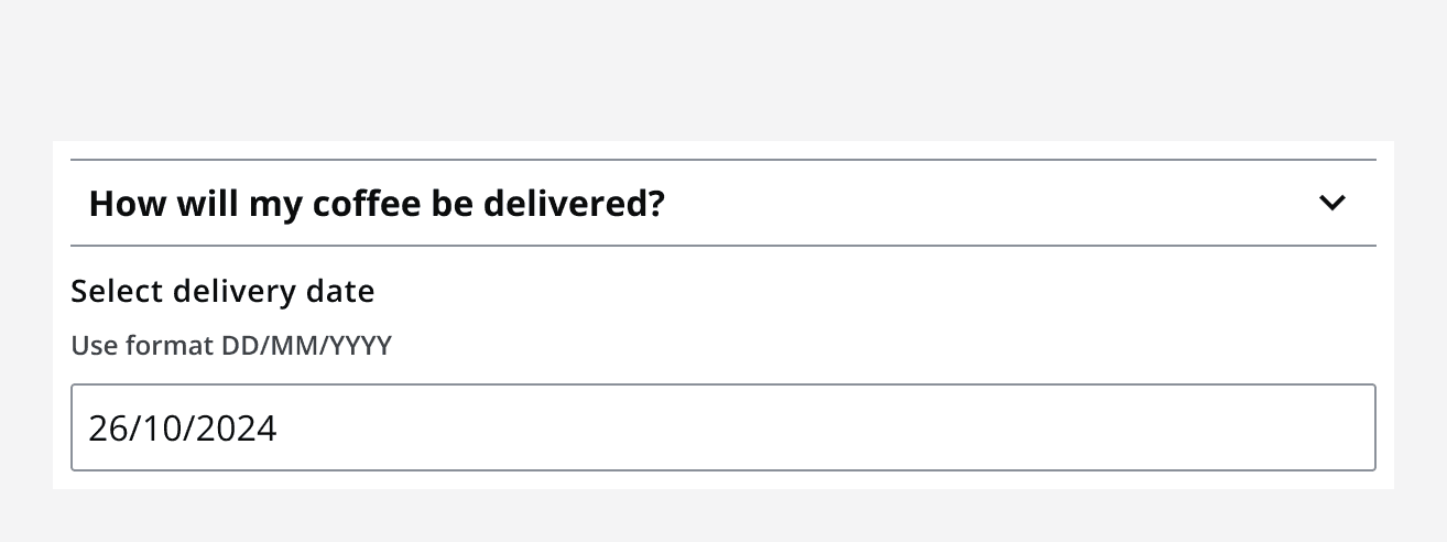 A date input matching the width of a much longer form element.