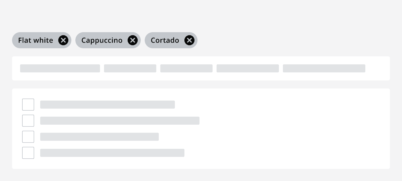 A correct example of a series of dismissible chips being used in a multi-select dropdown to display a list of selected items.