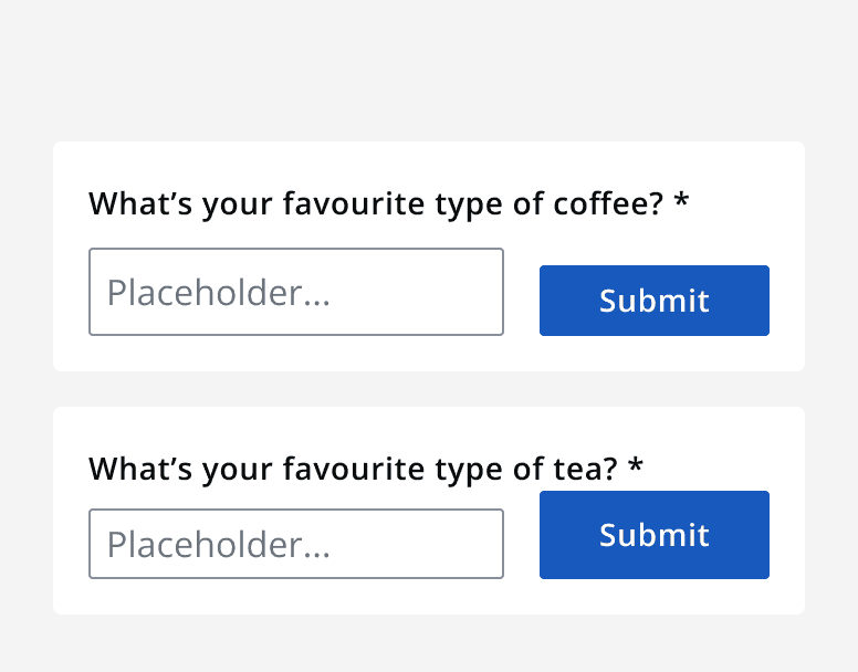 A form with incorrectly sized components. A normal sized input component is paired with small sized button, and a small sized input component is paired with a normal sized button.